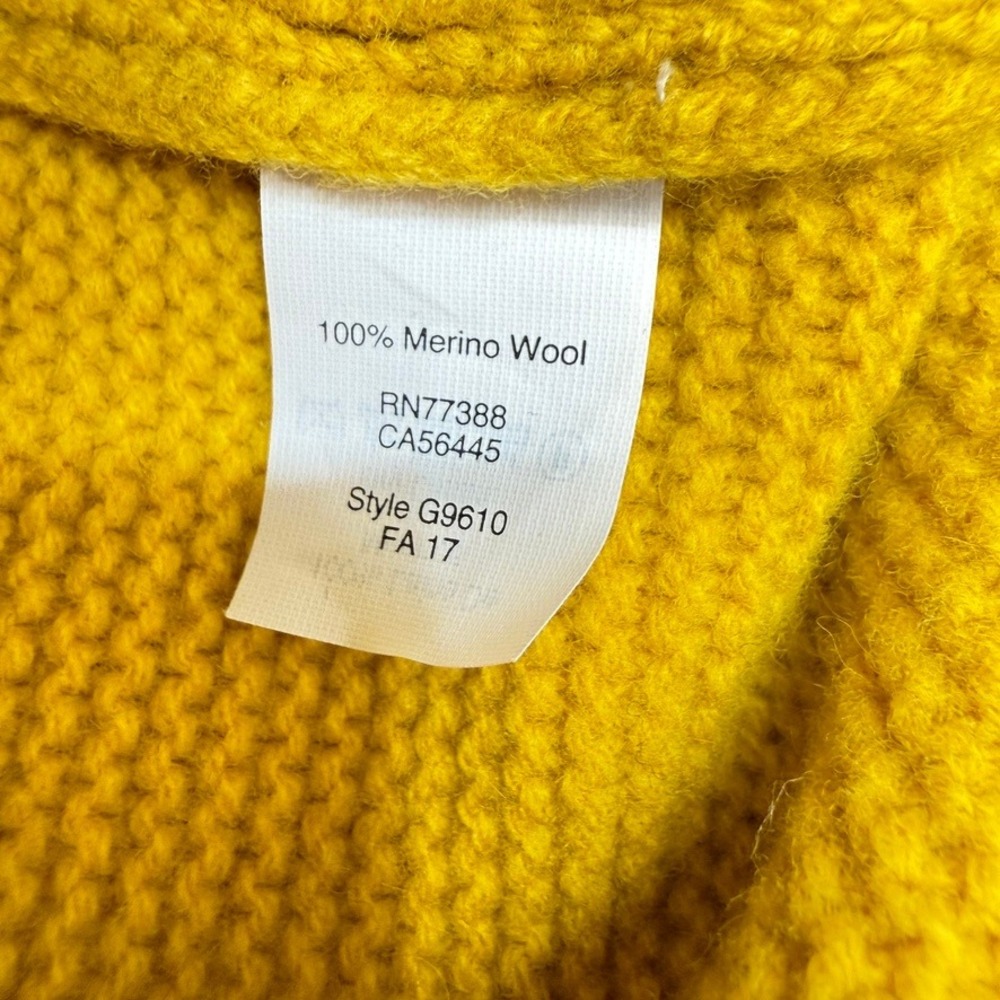 Madewell Merino Wool Cable Knit Pom Pom Sweater Womens M Mustard Yellow Chunky - Picture 10 of 12